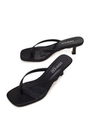 Woman Black Short-Heeled Satin Toe-Post Slipper | Derimod