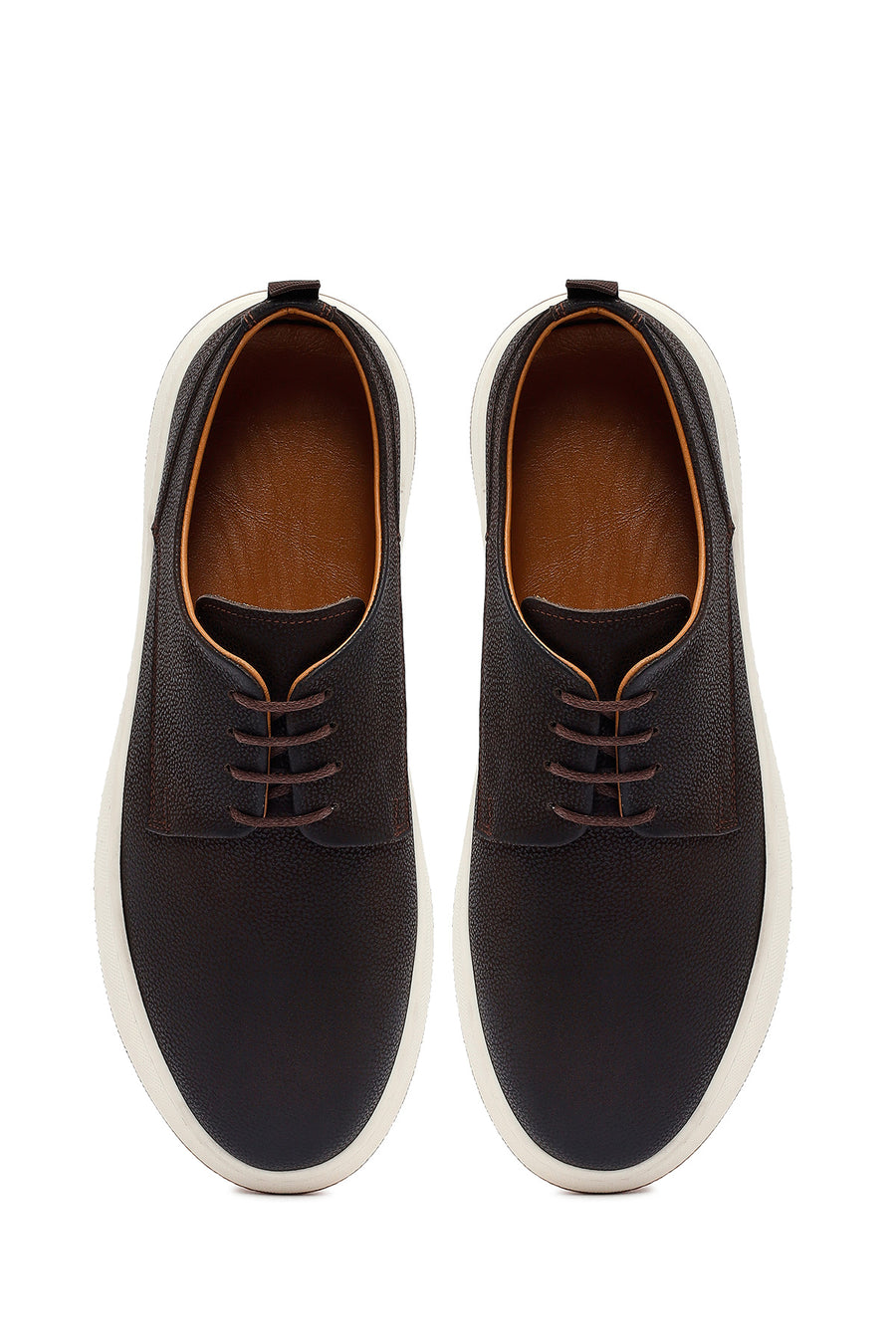 Men's Brown Lace-Up Thick-Soled Leather Casual Shoes