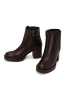 Woman Brown Zip Closure Croc Patterned Platform Chunky Heeled Leather Boots | Derimod