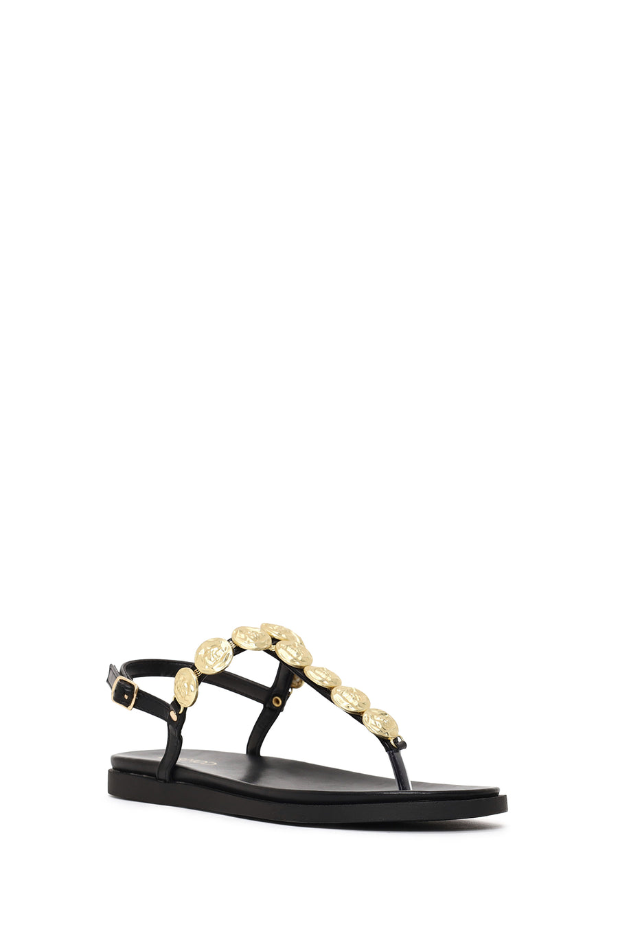 Woman Black Buckled Toe-Post Sandal