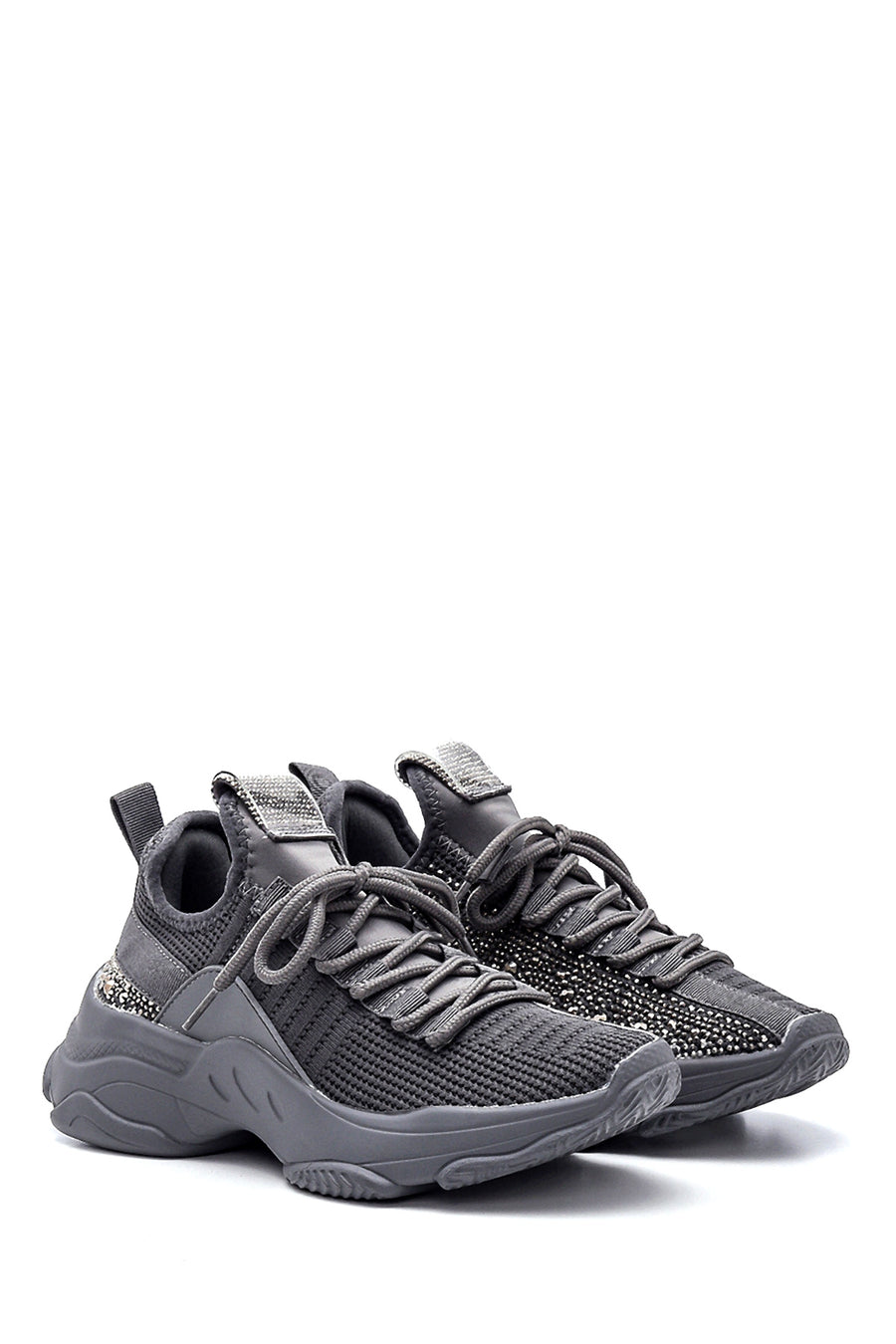 Kadın Gri Taşlı Kalın Tabanlı Sneaker
