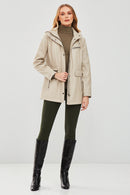 Agatha Women's Beige Hooded Long Leather Coat | Derimod