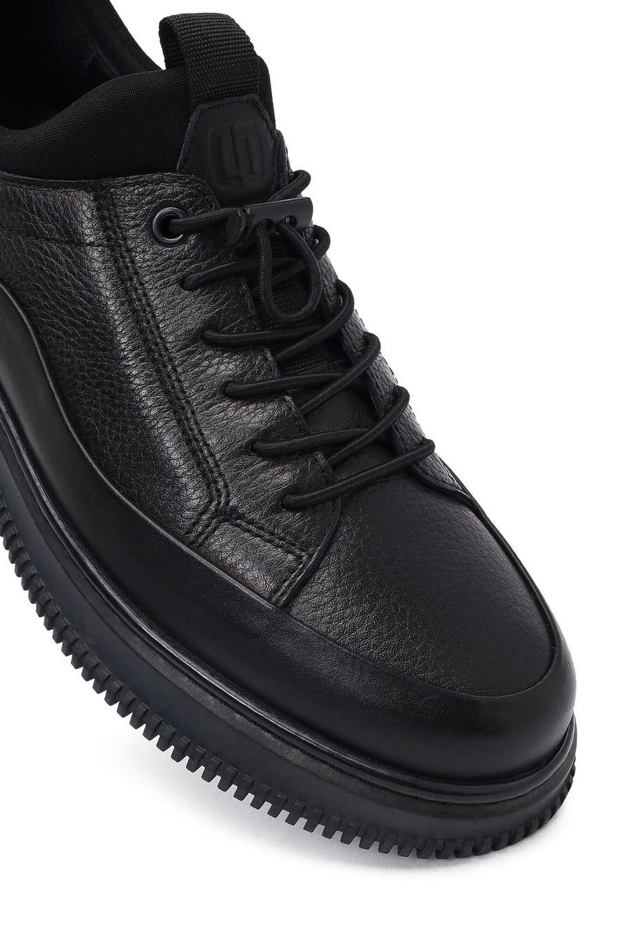 Erkek Siyah Bağcıklı Deri Sneaker