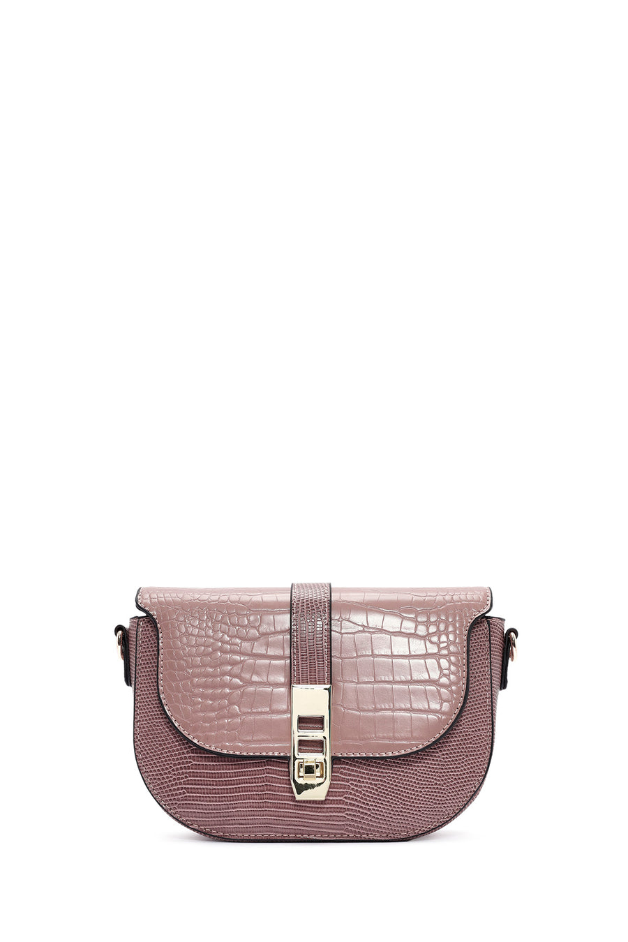 Women's Pink Long Strap Crocodile Patterned Shoulder Bag