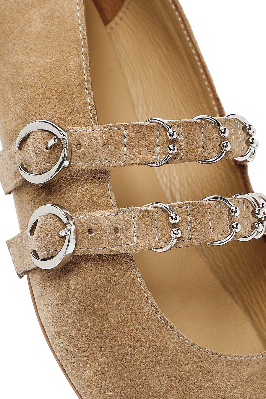 Women's Mink Double Buckled Suede Leather Ballerina