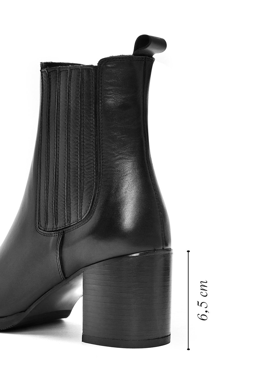 Women's Black Thick Heeled Leather Chelsea Boots