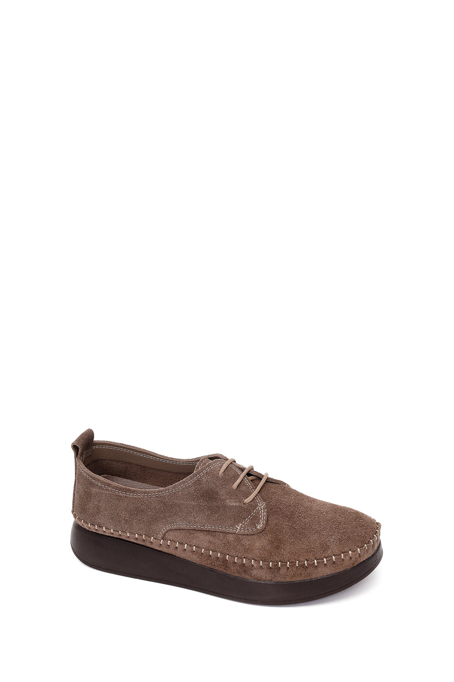 Kadın Vizon Bağcıklı Kalın Tabanlı Süet Deri Konfor Ayakkabı