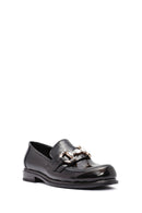 Women's Black Stone Detailed Leather Masculine Loafer | Derimod