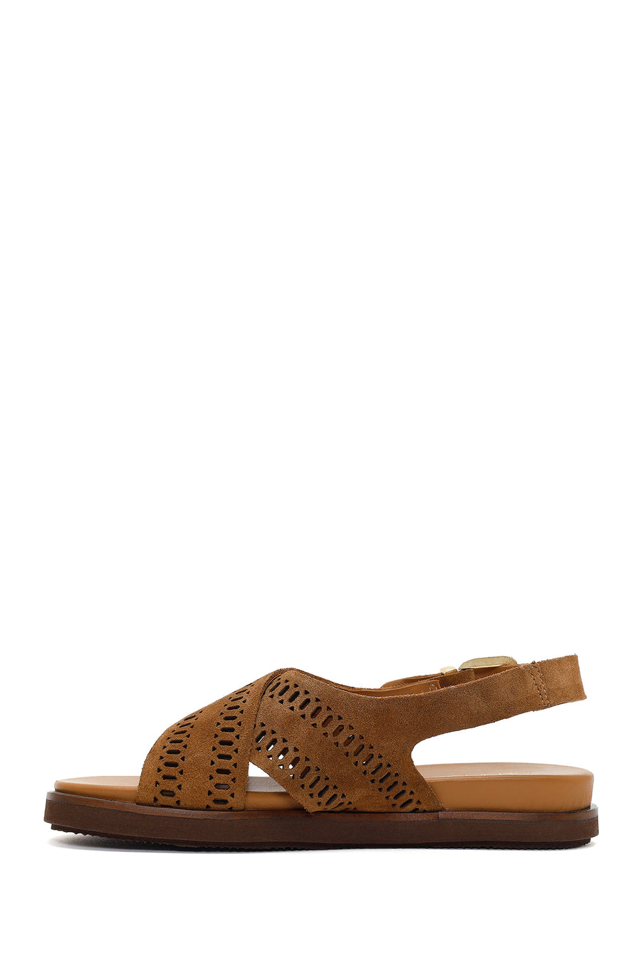 Woman Tan Patterned Suede Leather Sandals
