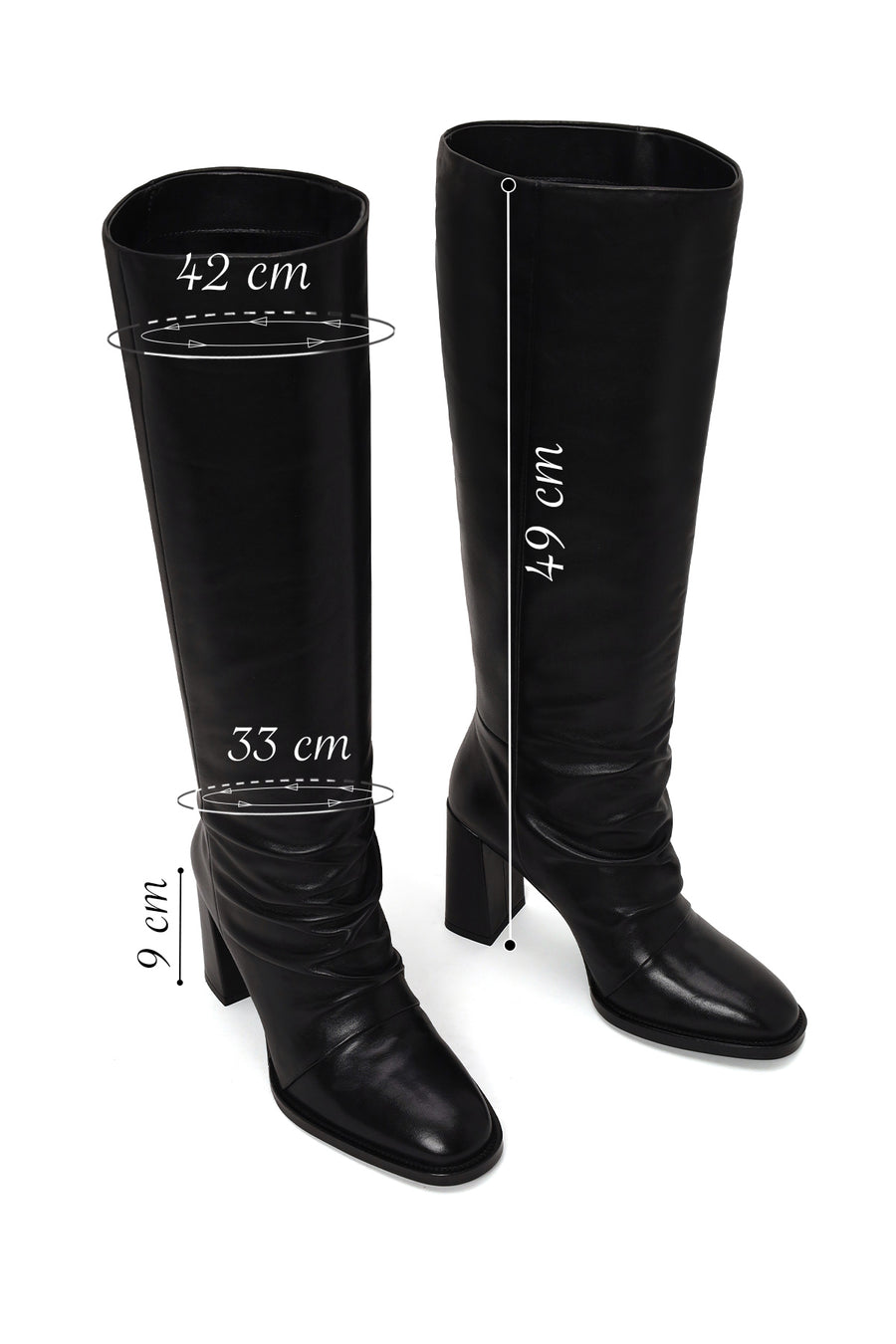 Woman Black Thick-Heeled Leather Boots