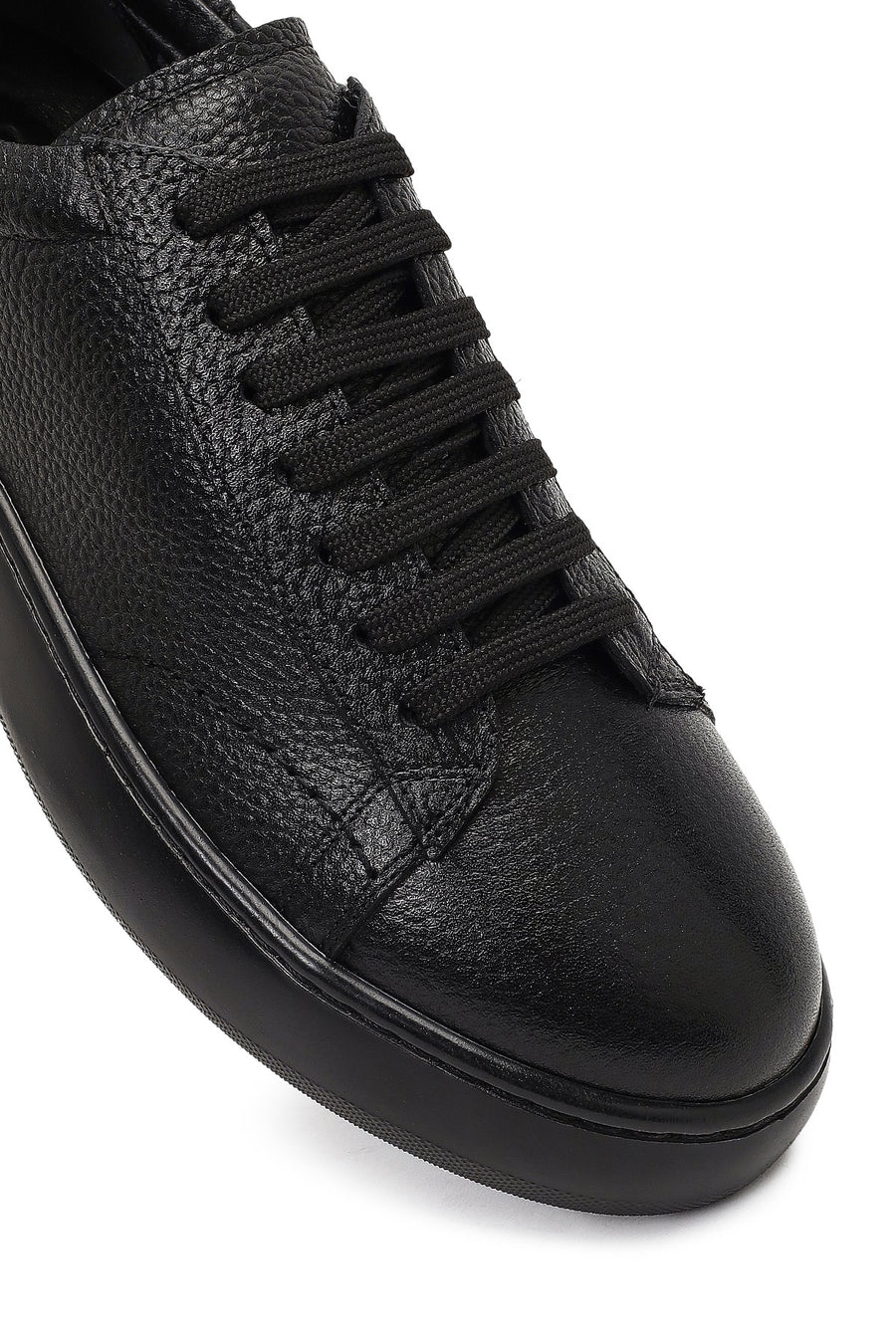 Men's Black Lace-Up Thick-Soled Leather Sneaker