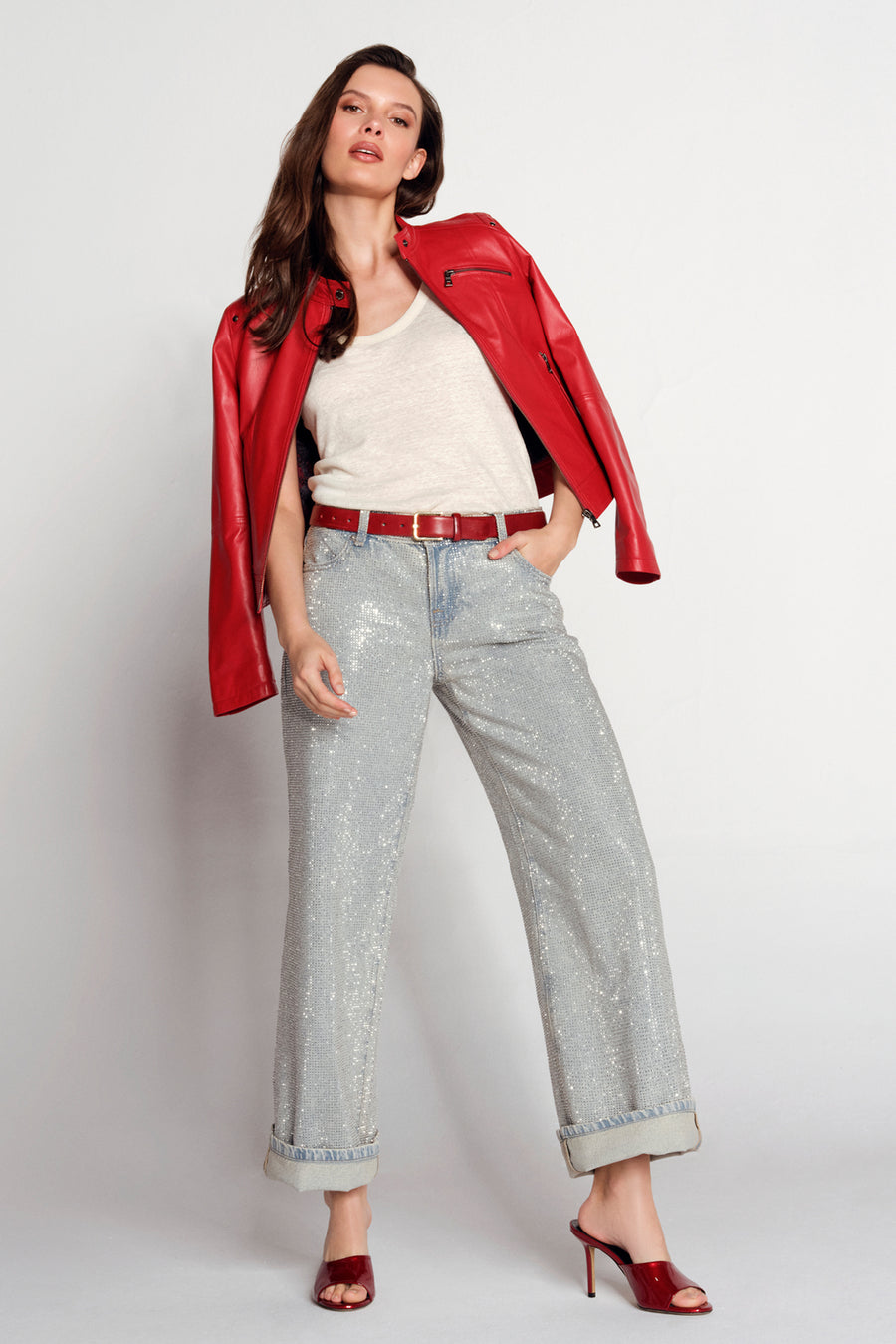 Sonia Woman Red Short Leather Jacket 26SGE5913R3 | Derimod