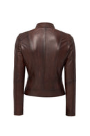 Kylie Women's Brown Mandarin Collar Leather Jacket | Derimod