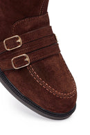 Woman Brown Buckled Suede Boots | Derimod