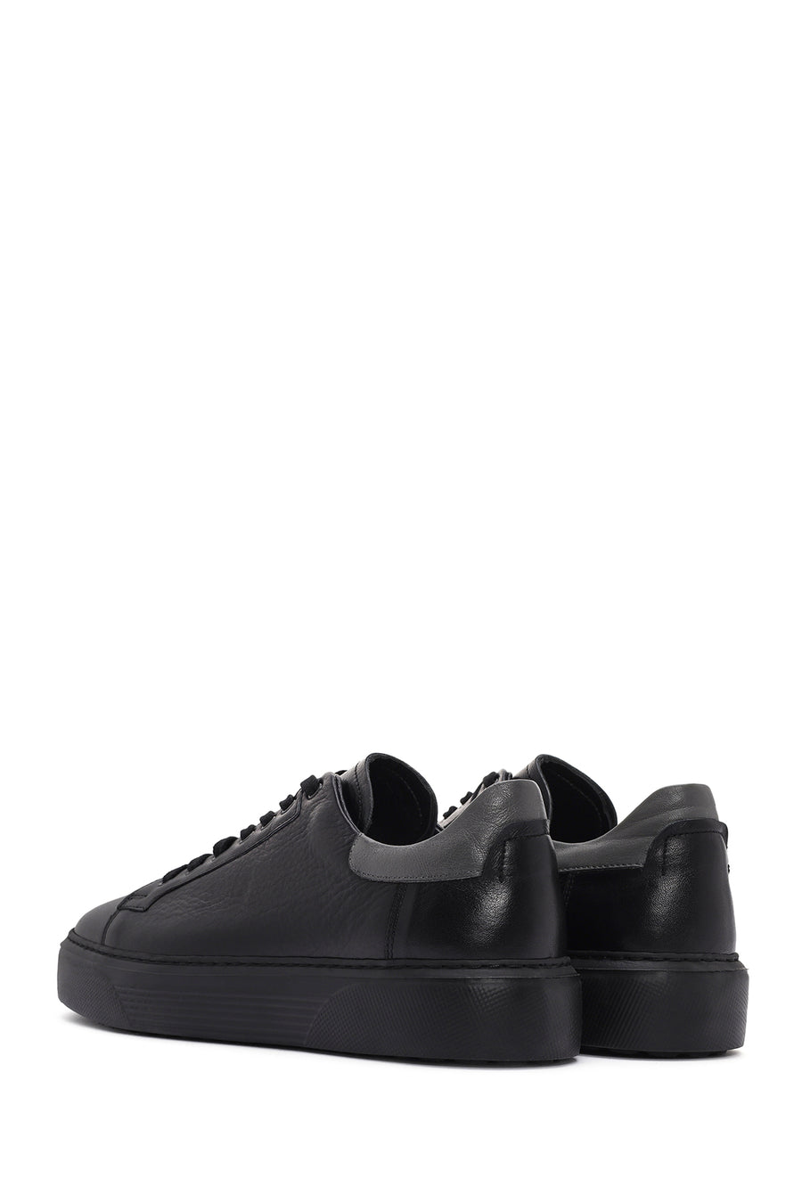 Erkek Siyah Bağcıklı Deri Sneaker