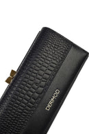 Women's Black Crocodile Patterned Wallet | Derimod