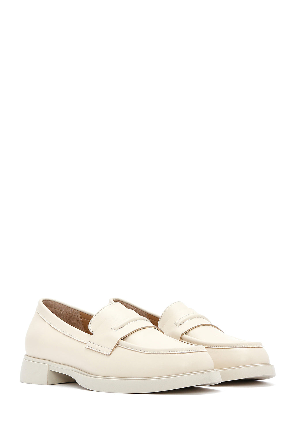 Kadın Krem Deri Maskülen Loafer