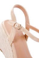 Women's Beige Ankle Strap Wedge Heels Patent Leather Espadrille | Derimod