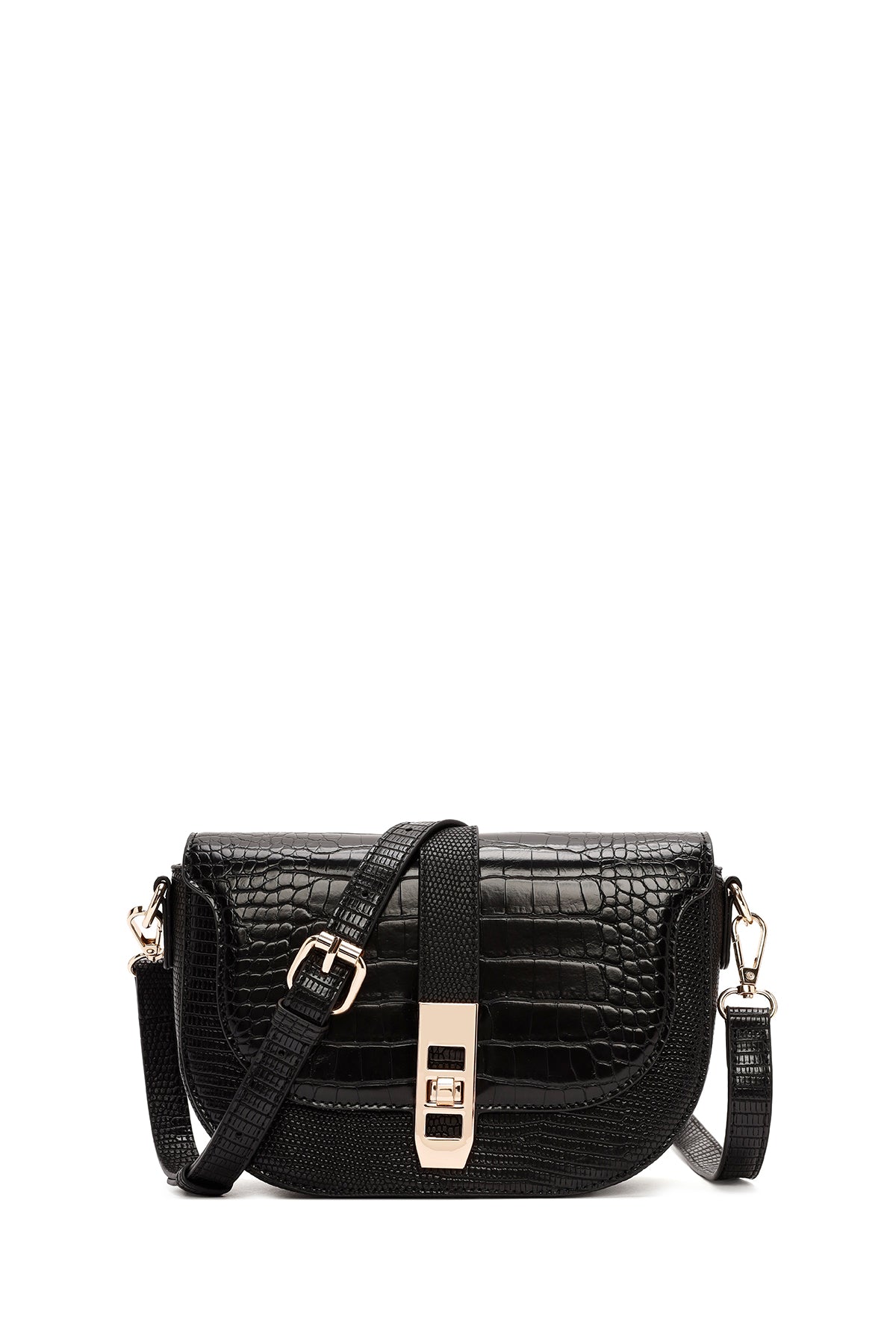 Women's Black Long Strap Crocodile Patterned Shoulder Bag 24WBD283214 | Derimod