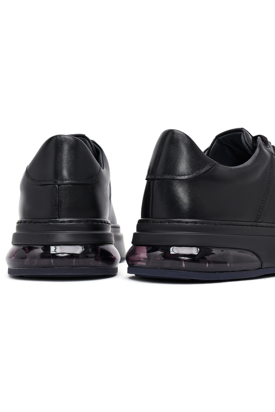 Erkek Siyah Bağcıklı Kalın Tabanlı Deri Sneaker