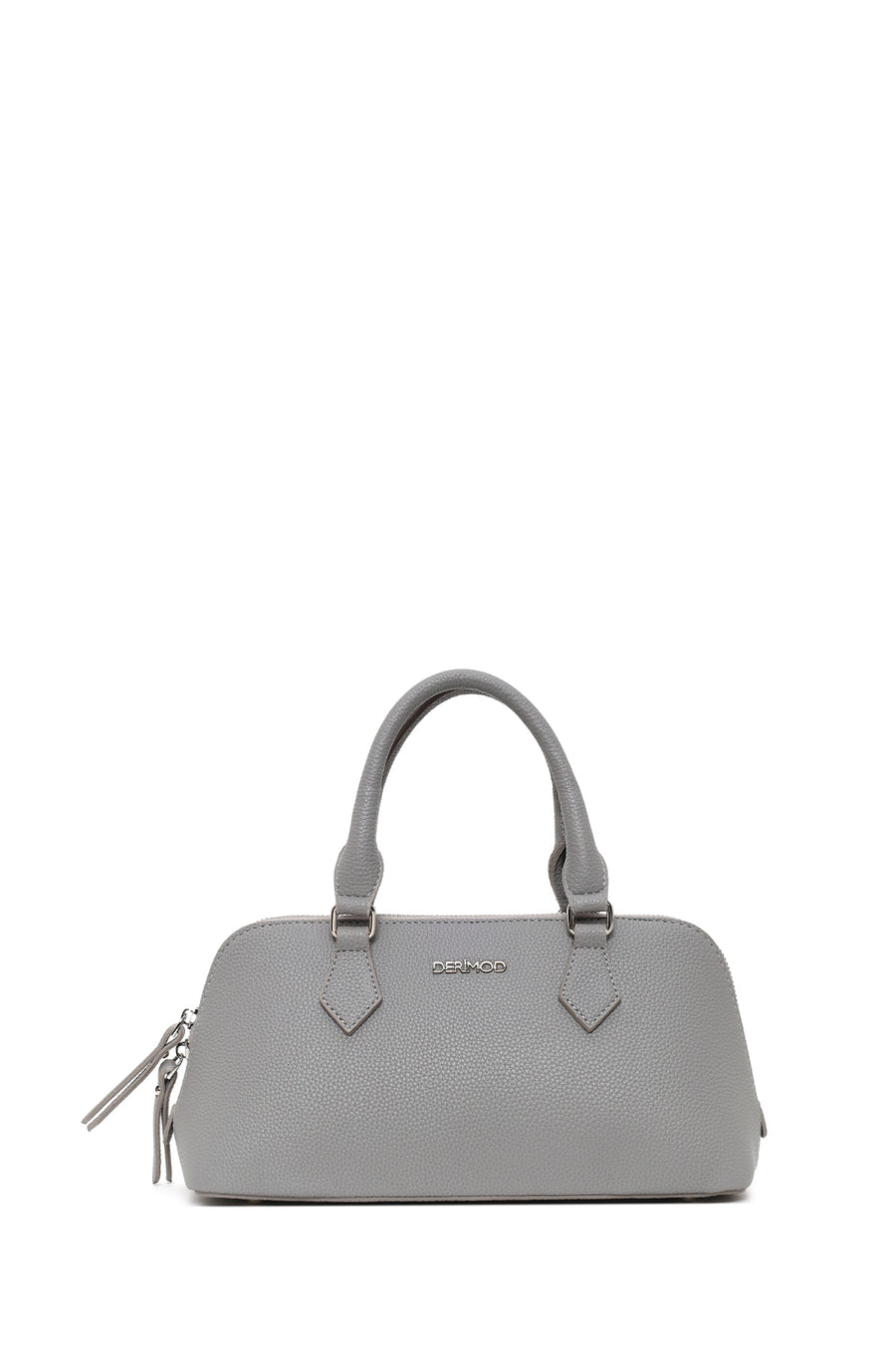 Woman Gray Long-Strap Charmed Shoulder Bag