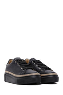 Women's Black Lace-up Thick-Sole Leather Sneaker | Derimod