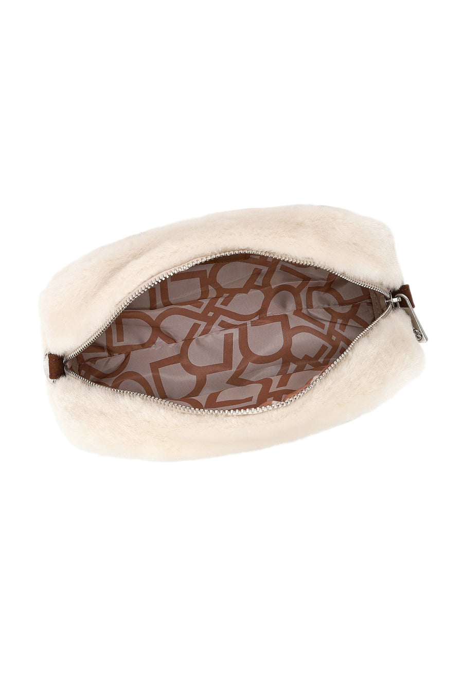 Woman Beige Long Strap Plush Teddy Shoulder Bag