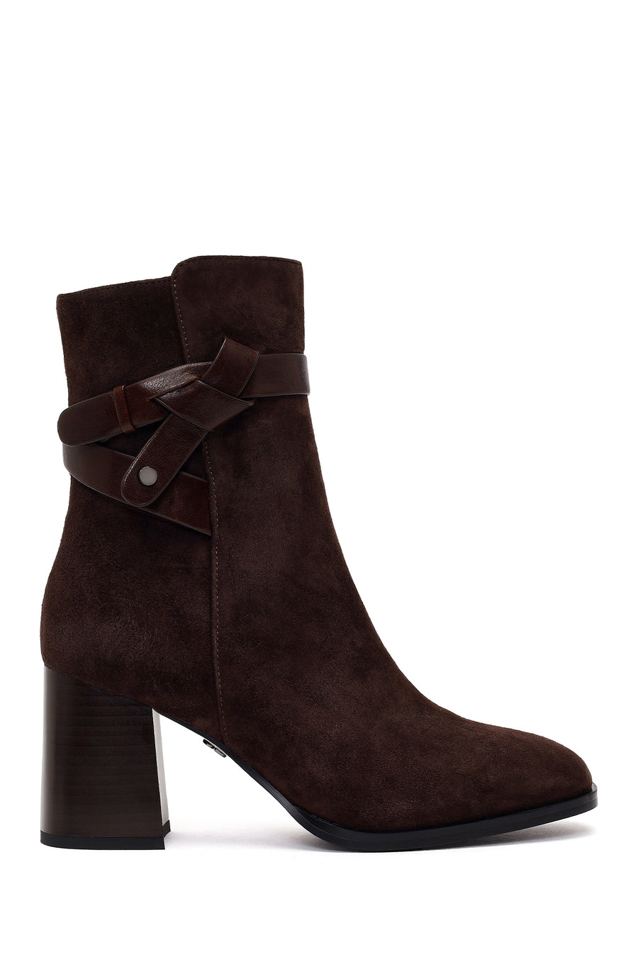 Woman Brown Zip Closure Chunky Heeled Suede Boots AF530009DS | Derimod