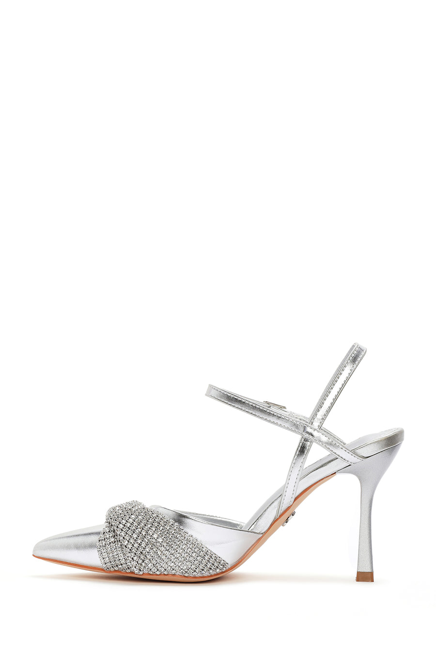 Women's Silver Open Back High Heeled Stilettos with Stones