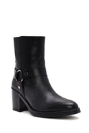 Women's Black Heeled Zippered Leather Boots | Derimod