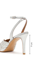 Women's Silver Ankle Buckle Stone Embellished Thin-Heeled Leather Sandals | Derimod