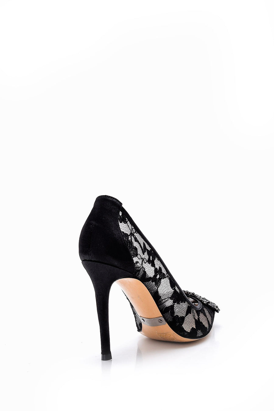 Kadın Taş Detaylı Dantel Deri Stiletto