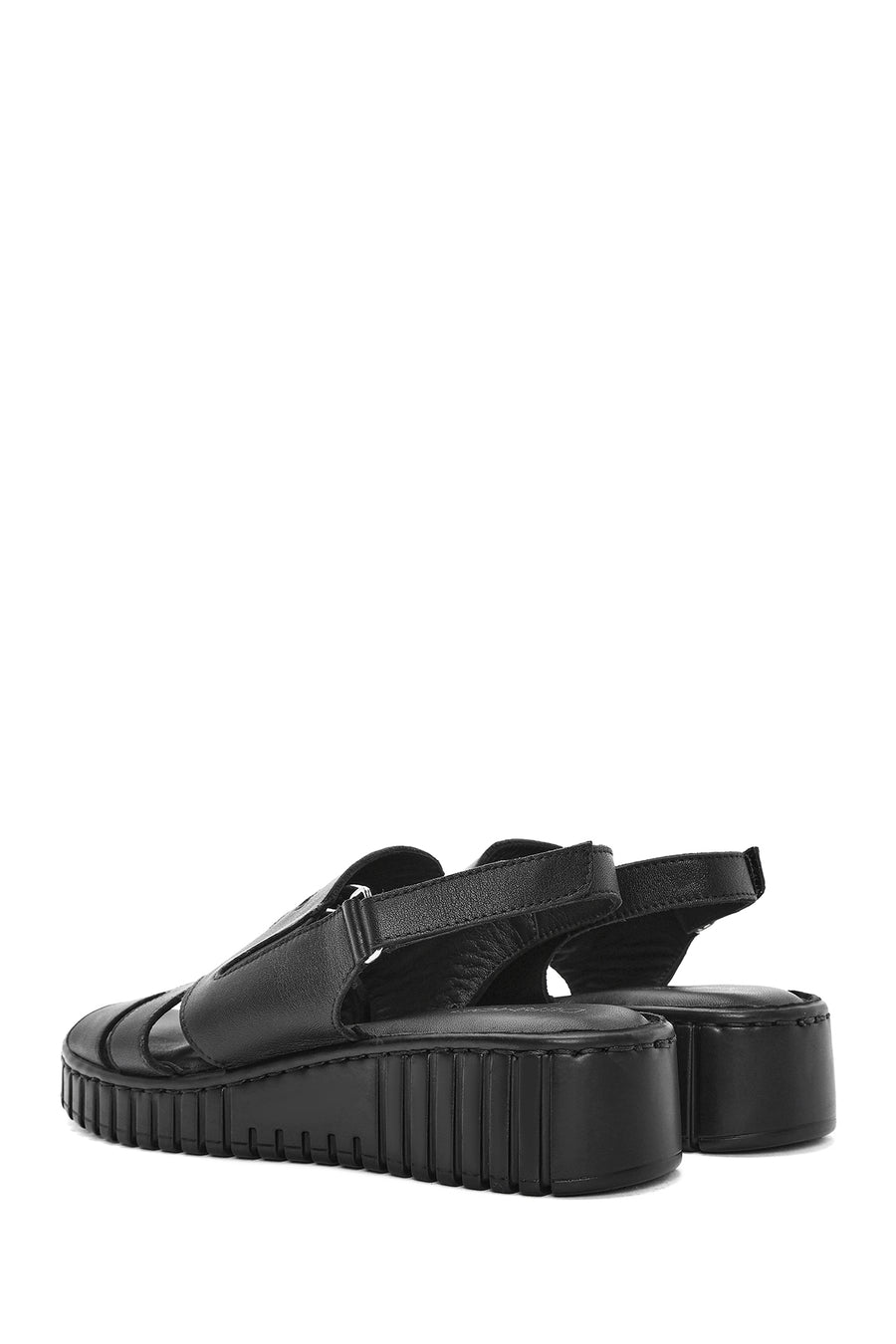 Women's Black Thick Soled Leather Comfort Sandals