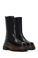 Women's Black Zippered Leather Boots | Derimod