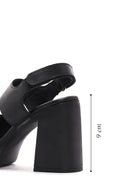 Women's Black Ankle Strap Thick Heeled Leather Sandals | Derimod