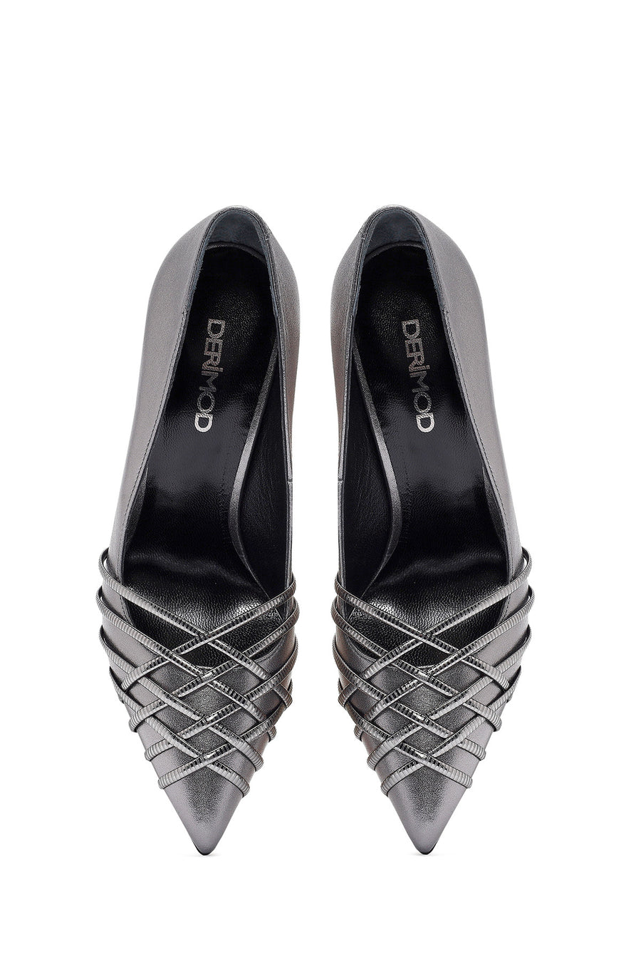 Women's Anthracite Thin Heel Metallic Leather Stiletto