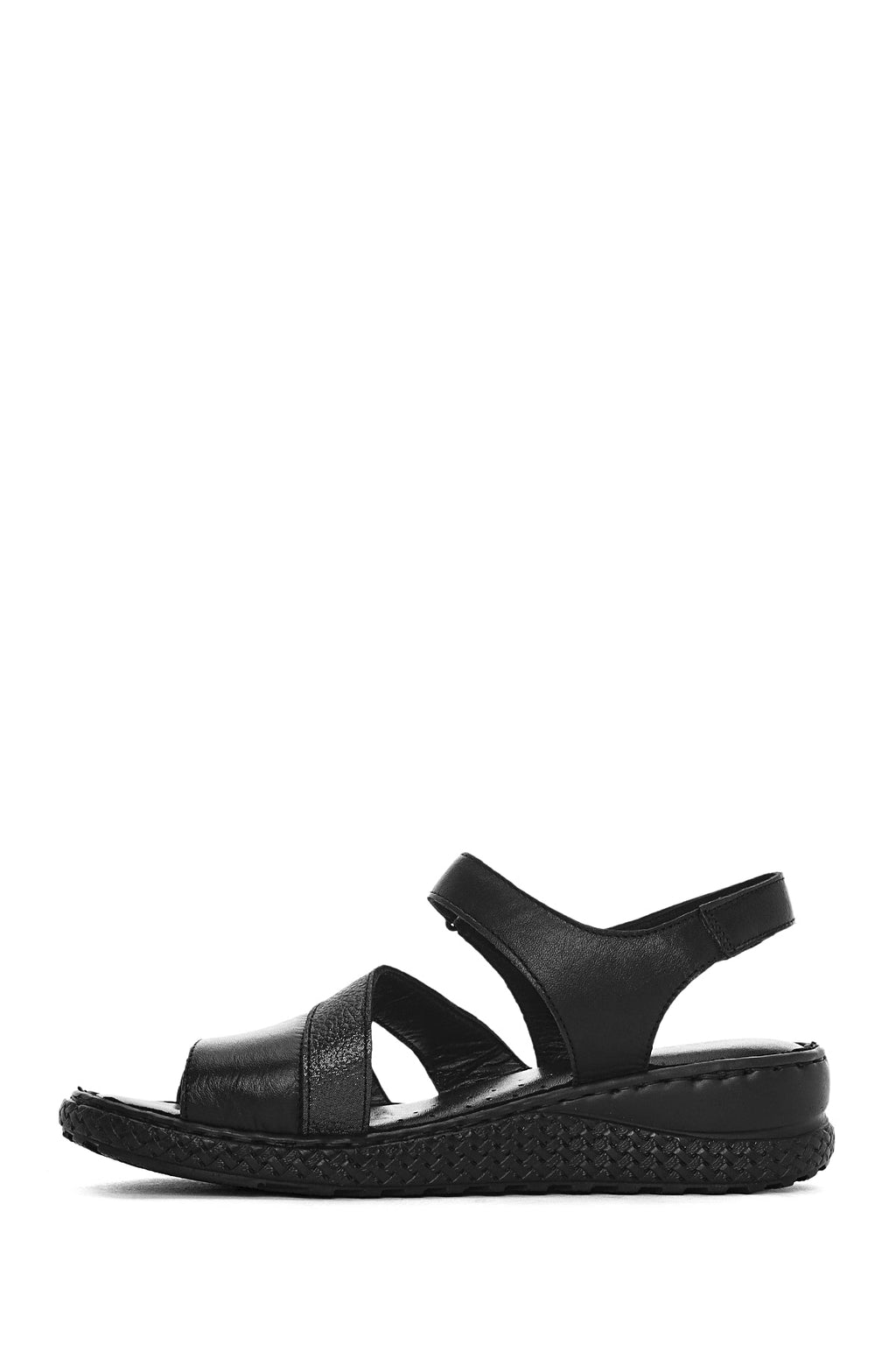 Kadın Siyah Bantlı Deri Comfort Sandalet