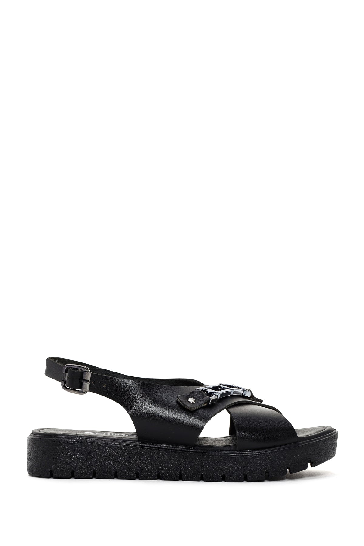 Women's Black Ankle Strap Leather Sandals 24SFD333418 | Derimod