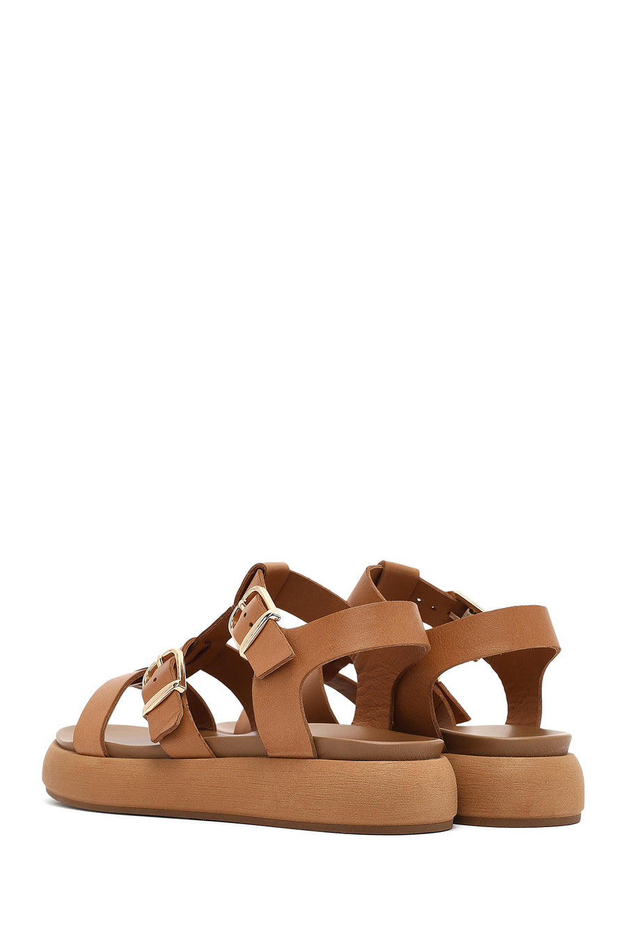 Women's Brown Buckled Thick Soled Leather Sandals