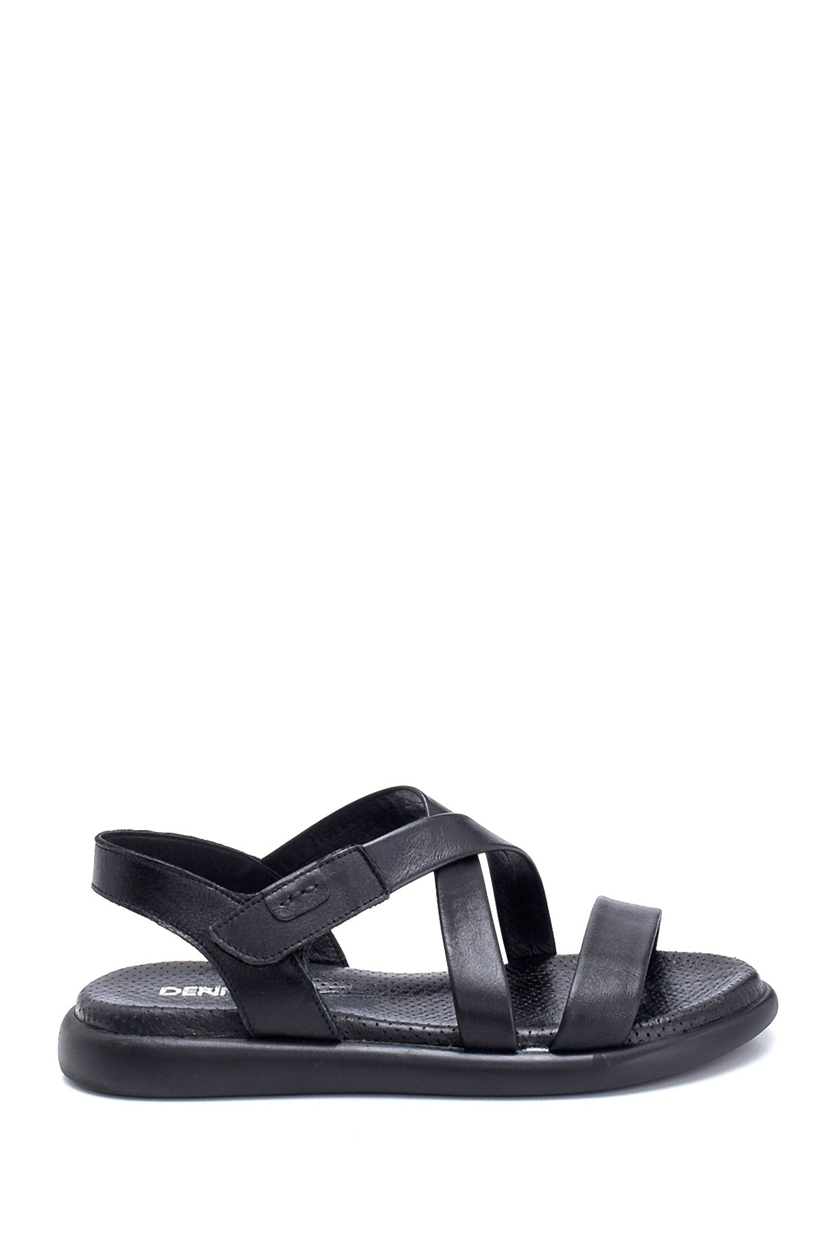 Women's Black Leather Flat Sandals 21SFD360618 | Derimod