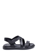 Women's Black Leather Flat Sandals | Derimod