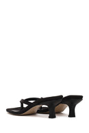 Woman Black Short-Heeled Satin Toe-Post Slipper | Derimod