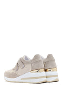 Women's Beige Thick Heeled Strappy Leather Sneaker | Derimod