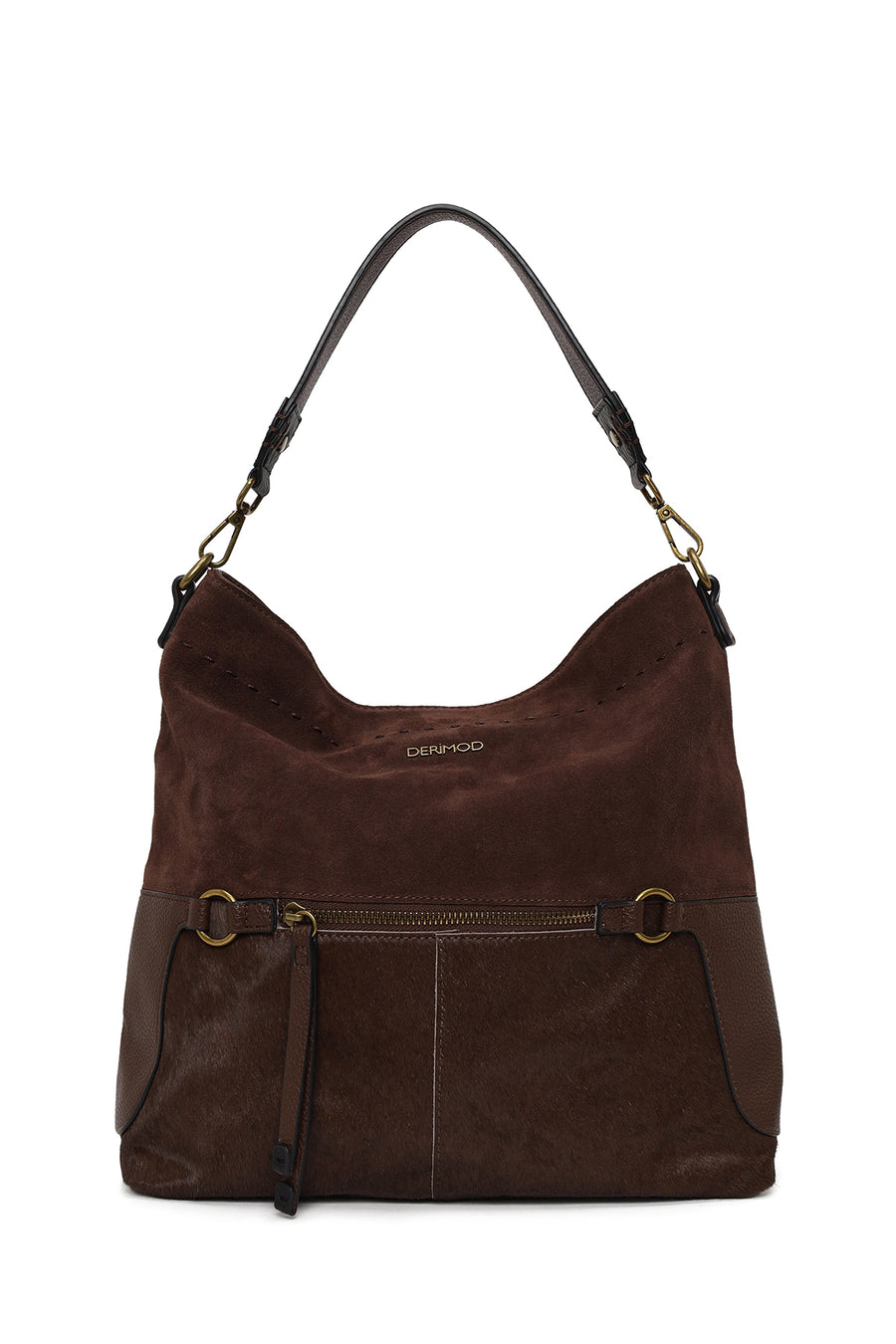 Woman Brown Long-Strap Suede Shoulder Bag