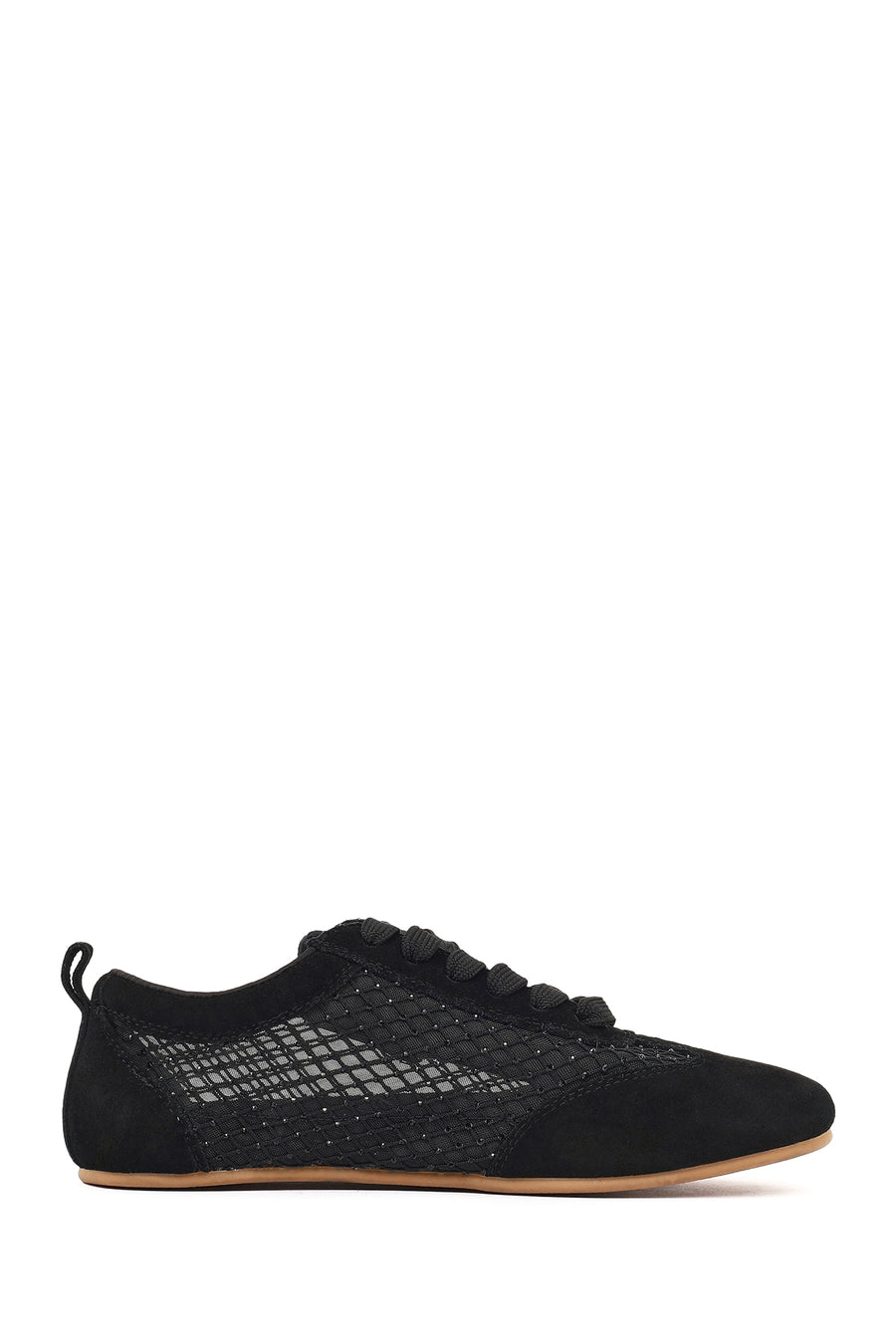 Women's Black Lace-Up Rhinestone Suede Leather Sneaker 26PFD431810 | Derimod