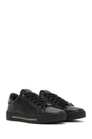 Women's Black Lace-Up Stone Detailed Leather Sneakers | Derimod