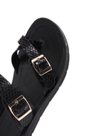 Women's Black Double Buckle Flip Flops | Derimod