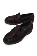 Kadın Leopar Desenli Tüylü Deri Maskülen Loafer | Derimod