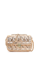 Women's Pink Long Strap Quilted Metallic Crossbody Bag | Derimod