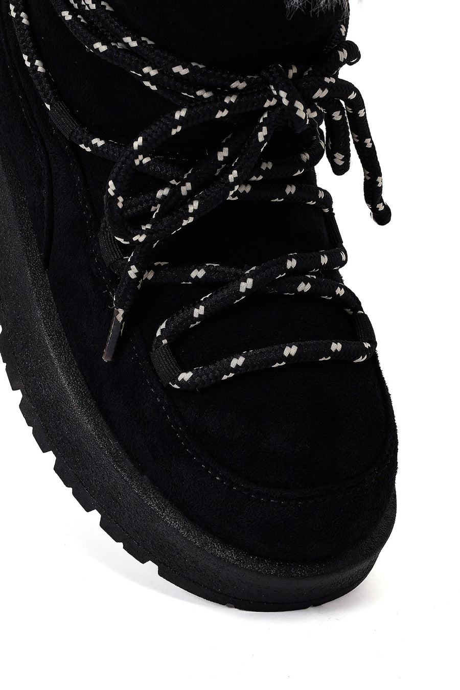 Woman Black Lace-Up Thick-Soled Suede Teddy Boots